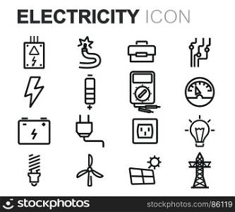 Vector black electricity icons set. Vector black electricity icons set on white background