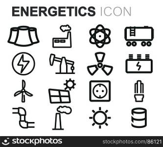Vector black energetics icons set. Vector black energetics icons set on white background