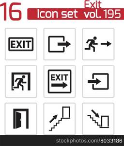 Vector black exit icons set on white background. Vector black exit icons set