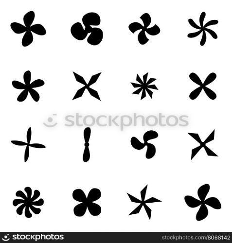 Vector black fans and propellers icon set. Vector black fans and propellers icon set on white background