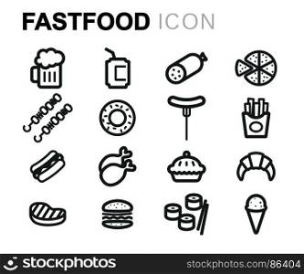 Vector black fastfood icons set. Vector black fastfood icons set on white background