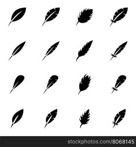 Vector black feather icon set. Vector black feather icon set on white background