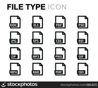 Vector black file type icons set. Vector black file type icons set on white background