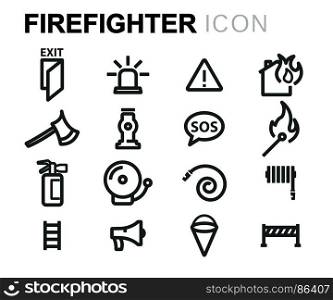 Vector black firefighter icons set. Vector black firefighter icons set on white background