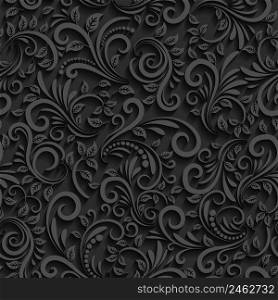 Vector black floral seamless pattern with shadow. For invitation cards, decor and decorating weddings or other festive events. Vector black floral seamless pattern with shadow for invitation cards and decor