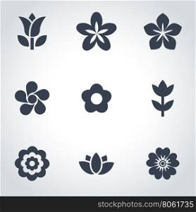 Vector black flowers icon set. Flowers Icon Object, Flowers Icon Picture, Flowers Icon Image - stock vector
