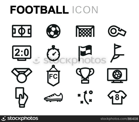 Vector black football icons set. Vector black football icons set on white background
