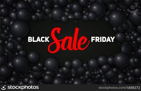 Vector Black Friday Sale illustration of black card placed in black pearls or spheres. Volumetric balls. Gift card placed in elegant shiny bubbles. Luxury sale card mockup, template. Vector Black Friday Sale illustration of black card placed in black pearls or spheres. Volumetric balls. Gift card placed in elegant shiny bubbles. Luxury sale card mockup, template.