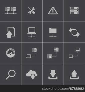 Vector black FTP icon set on grey background. Vector black FTP icon set