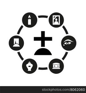 Vector black funeral icon set. Funeral Icon Object, Funeral Icon Picture, Funeral Icon Image - stock vector