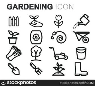 Vector black gardening icons set. Vector black gardening icons set on white background