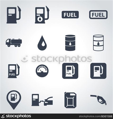 Vector black gas station icon set. Vector black gas station icon set on grey background