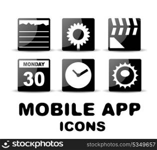 Vector black glossy square mobile app icons