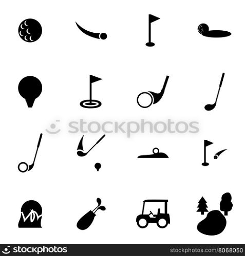 Vector black golf icon set. Vector black golf icon set on white background