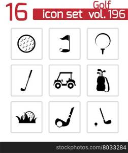Vector black golf icons set on white background. Vector black golf icons set