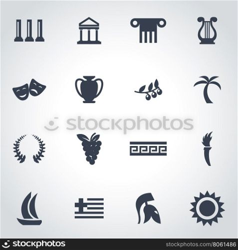 Vector black greece icon set. Vector black greece icon set on grey background