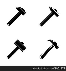 Vector black hammer icons set. Vector black hammer icons set on white background.