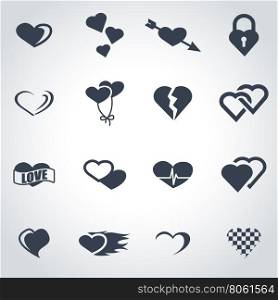 Vector black heart icon set. Vector black heart icon set on grey background