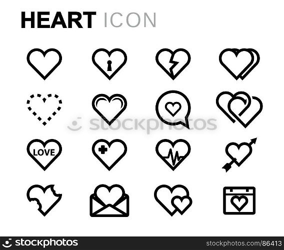 Vector black heart icons set. Vector black heart icons set on white background