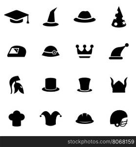Vector black helmet and hat icon set. Vector black helmet and hat icon set on white background