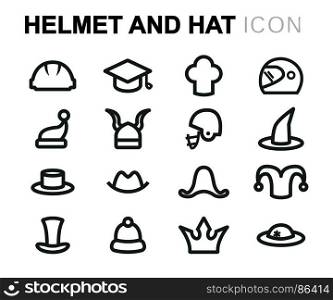 Vector black helmet and hat icons set. Vector black helmet and hat icons set on white background