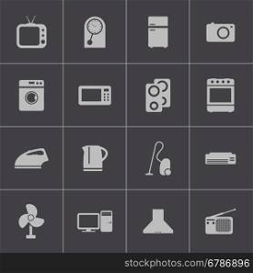 Vector black home icons set on gray background. Vector black home icons set