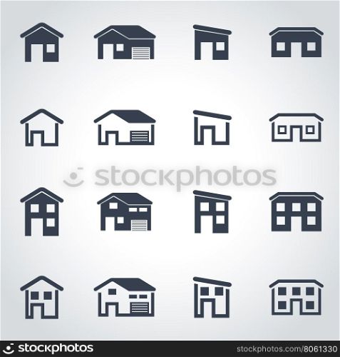 Vector black house icon set. Vector black house icon set on grey background