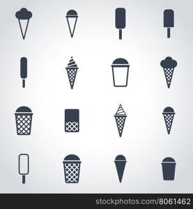 Vector black ice cream icon set. Vector black ice cream icon set on grey background