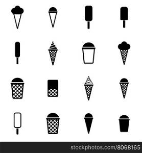 Vector black ice cream icon set. Vector black ice cream icon set on white background