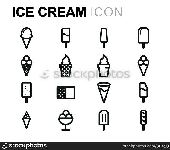 Vector black ice cream icons set. Vector black ice cream icons set on white background