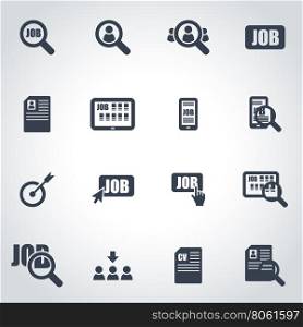 Vector black job search icon set. Vector black job search icon set on grey background