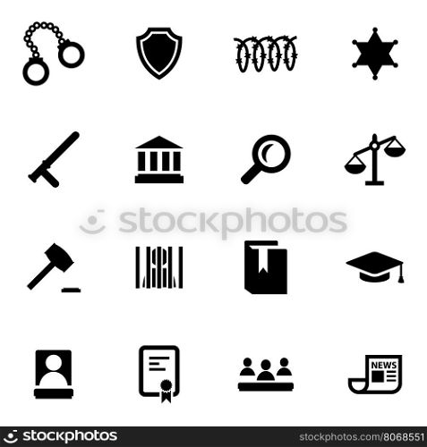 Vector black justice icon set. Vector black justice icon set on white background