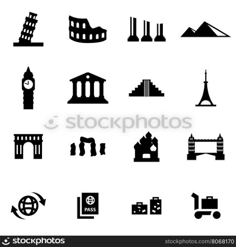 Vector black landmarks icon set. Vector black landmarks icon set on white background