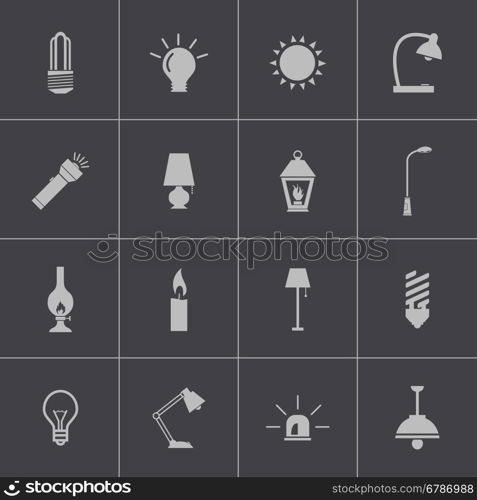 Vector black light icons set on grey background. Vector black light icons set