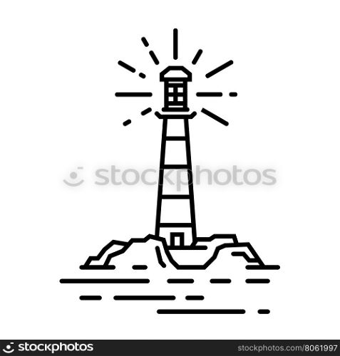 Vector black line lighthouse sign. Vector black line lighthouse sign on white background