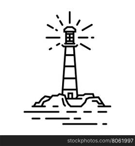 Vector black line lighthouse sign. Vector black line lighthouse sign on white background