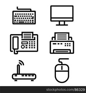 Vector black line office devices icons set. Vector black line office devices icons set on white background