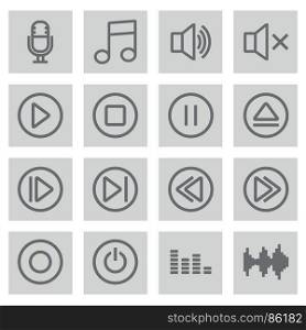 Vector black line sound icons set. Vector black line sound icons set on grey background