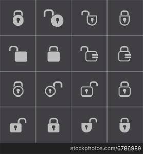 Vector black lock icons set on grey background. Vector black lock icons set