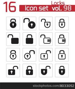 Vector black lock icons set on white background. Vector black lock icons set