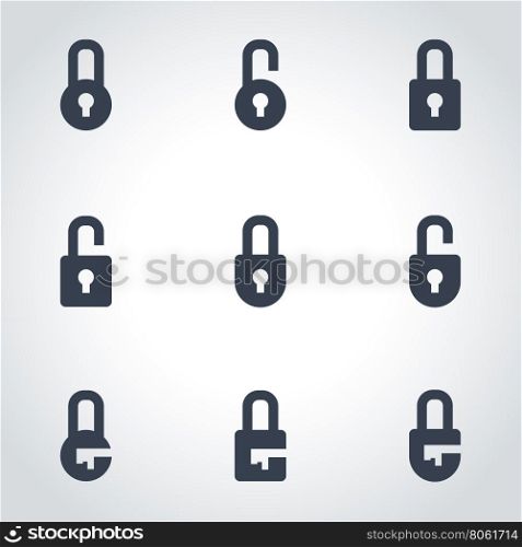 Vector black locks icon set. Locks Icon Object, Locks Icon Picture, Locks Icon Image - stock vector