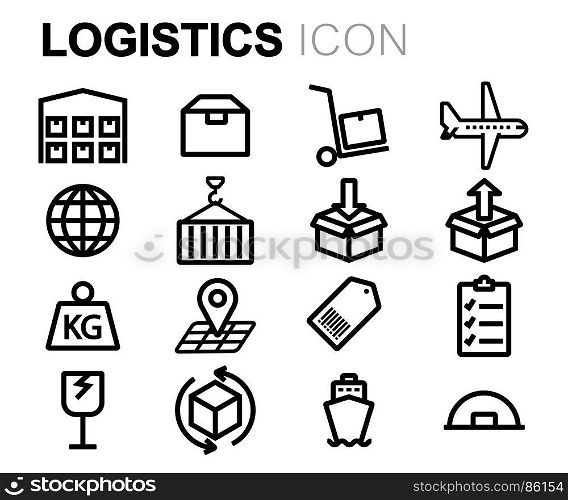 Vector black logistics icons set. Vector black logistics icons set on white background