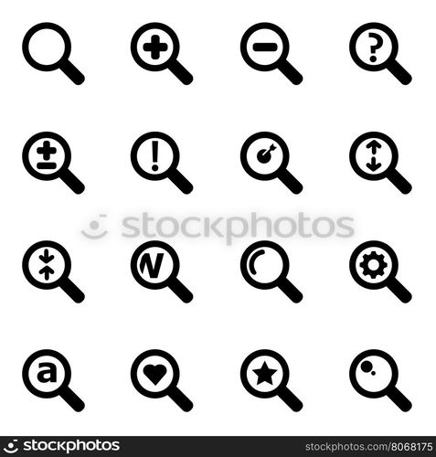 Vector black magnifying glass icon set. Vector black magnifying glass icon set on white background