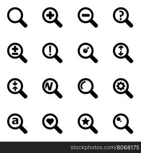 Vector black magnifying glass icon set. Vector black magnifying glass icon set on white background