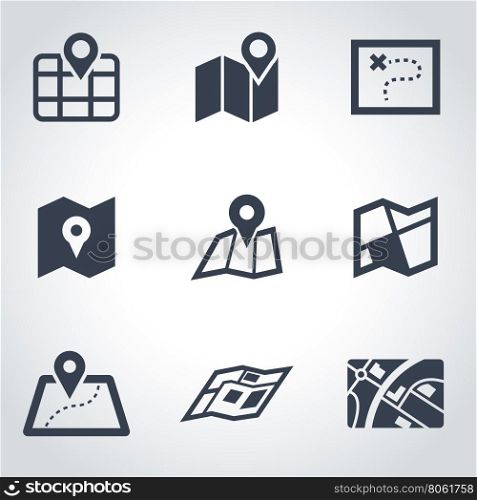 Vector black map icon set. Map Icon Object, Map Icon Picture, Map Icon Image - stock vector