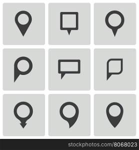 Vector black map pointer icons set on white background. Vector black map pointer icons set