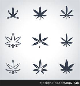 Vector black marijuana icon set. Marijuana Icon Object, Marijuana Icon Picture, Marijuana Icon Image - stock vector