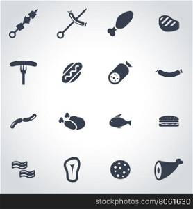Vector black meat icon set. Vector black meat icon set on grey background