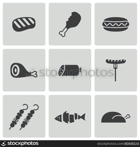 Vector black meat icons set on white background. Vector black meat icons set