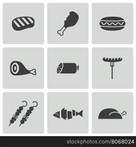Vector black meat icons set on white background. Vector black meat icons set
